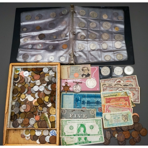 91A - A collection of coins, banknotes and medals, the n=medals comprise a George V WWI 1914-1918  medal a... 