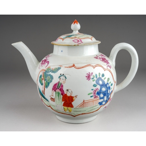 380A - A Worcester teapot and cover, circa 1770, globular decorated in the workshop of James Giles, the cen... 