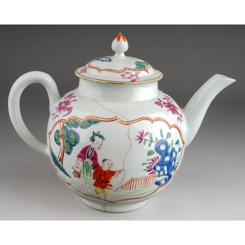 380A - A Worcester teapot and cover, circa 1770, globular decorated in the workshop of James Giles, the cen... 