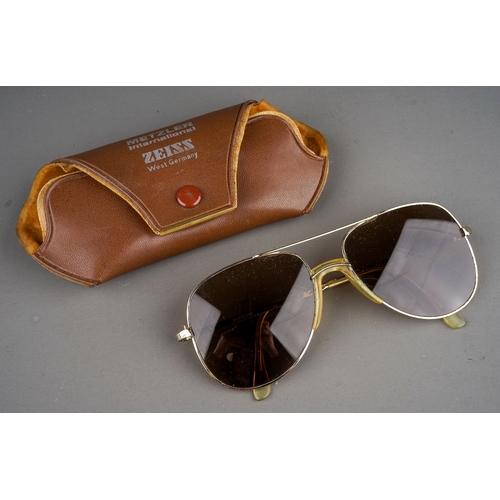 270A - A pair of Retro sunglasses etched Sunscene to one arm within Zeiss West Germany Metzler leatherette ... 