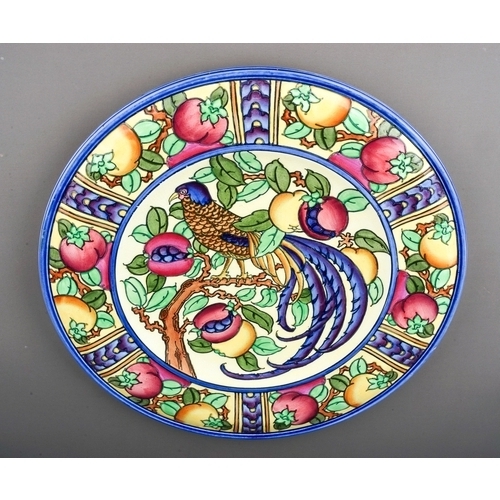 93A - A Charlotte Rhead for Burleigh Ware Bird and pomegranate design charger, tubeline decorated, bears s... 