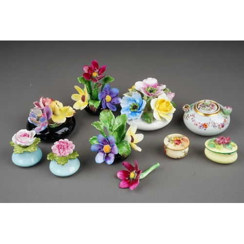 574 - A small group of floral posy ornaments and pill boxes, etc, including a Royal Worcester blush ivory ... 