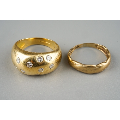 8 - An 18ct yellow gold and diamond bombe ring, size J1/2 (af), total gross weight approx 7.5g; together... 