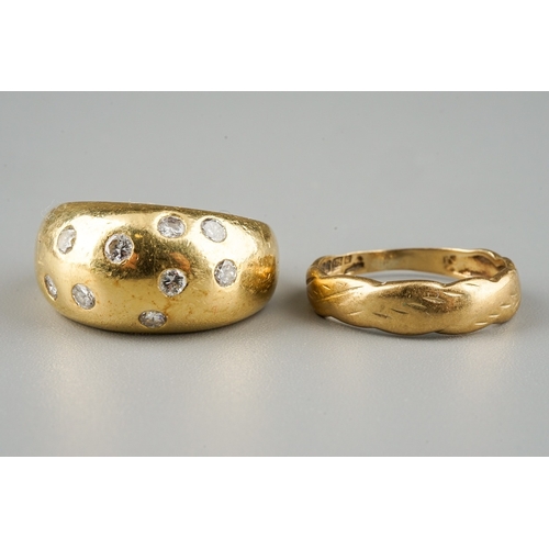 8 - An 18ct yellow gold and diamond bombe ring, size J1/2 (af), total gross weight approx 7.5g; together... 