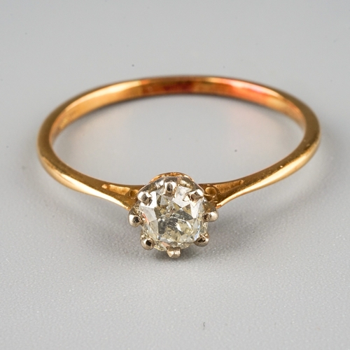 9 - A yellow gold and diamond solitaire ring, set with an old-cut diamond, indistinctly marked, size Q, ... 