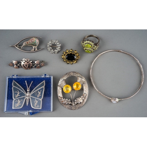 10 - Costume jewellery - including a Scottish silver brooch set with citrine coloured paste stones, Ward ... 