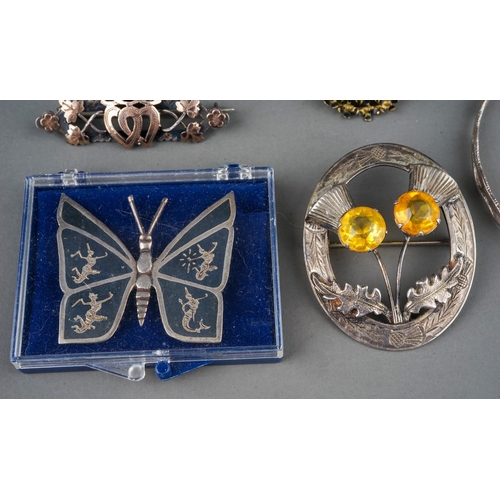 10 - Costume jewellery - including a Scottish silver brooch set with citrine coloured paste stones, Ward ... 