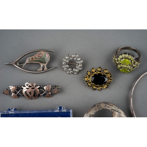 10 - Costume jewellery - including a Scottish silver brooch set with citrine coloured paste stones, Ward ... 