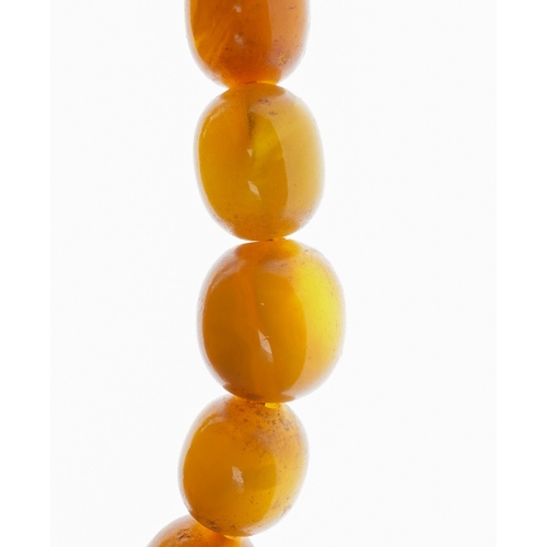 12 - A graduated string of oval  egg yolk/butterscotch amber beads, smallest approx 10mm, largest approx ... 