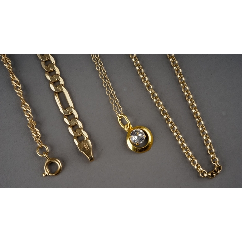 16 - Assorted 9ct gold chains, including a belcher link necklace, 45.5cm; a figaro link bracelet, 18.8cm;... 