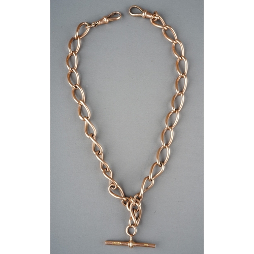 18 - A 9ct gold watch chain with T-bar, approx 40cm long, approx 53.5g