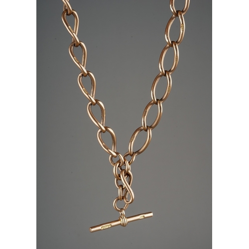 18 - A 9ct gold watch chain with T-bar, approx 40cm long, approx 53.5g