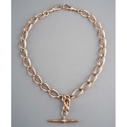 18 - A 9ct gold watch chain with T-bar, approx 40cm long, approx 53.5g