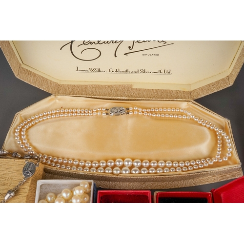 23 - Costume jewellery - including faux pearls; a 9ct gold and silver ring (af) approx 1.4g; a pair of Ja... 