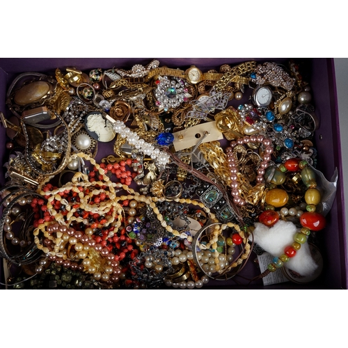 27 - Costume jewellery - including brooches, beads, cufflinks, rings, earrings, watches, etc, gold plated