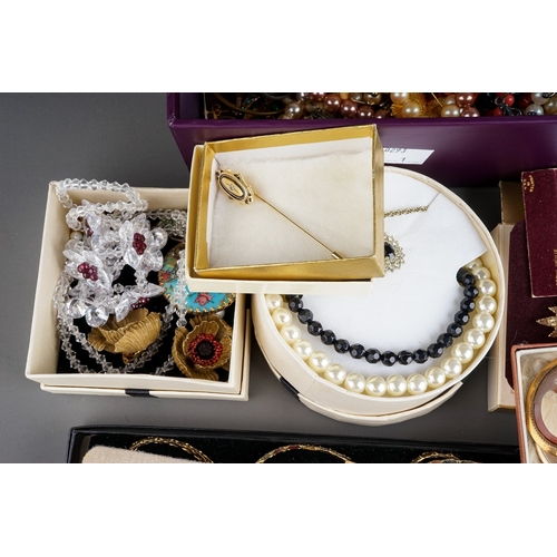 27 - Costume jewellery - including brooches, beads, cufflinks, rings, earrings, watches, etc, gold plated