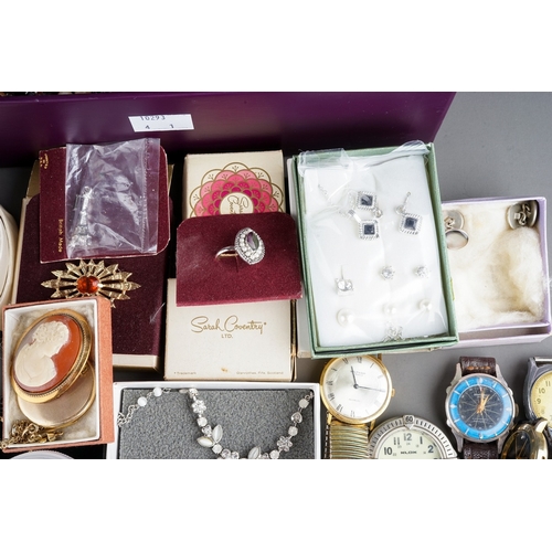 27 - Costume jewellery - including brooches, beads, cufflinks, rings, earrings, watches, etc, gold plated