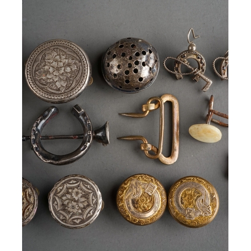 38 - Costume jewellery - including assorted white metal buttons; base metal cufflinks; watch keys; buckle... 