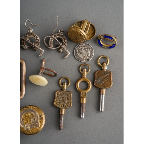 38 - Costume jewellery - including assorted white metal buttons; base metal cufflinks; watch keys; buckle... 