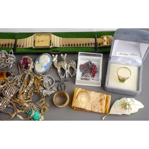 40 - Costume jewellery - including a 9ct gold chain, approx 4g; a silver gate-link bracelet; brooches; ea... 