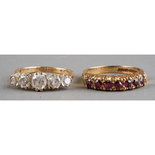 41 - A 9ct yellow gold and garnet seven-stone ring, size P1/2, gross weight approx 2.7g; together with a ... 