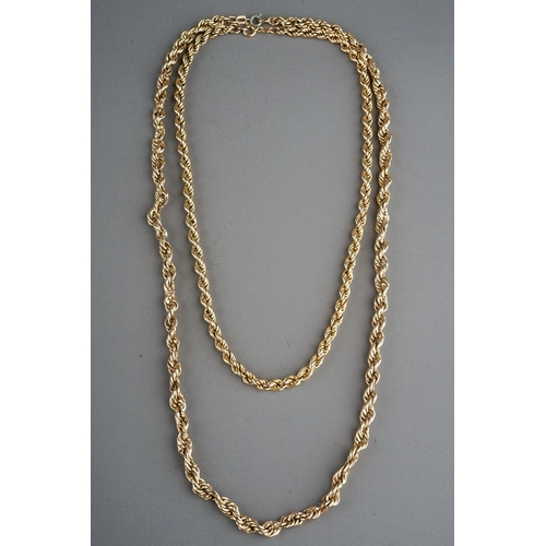 43 - Two 9ct yellow gold rope-twist necklaces, total gross weight approx 25.4g