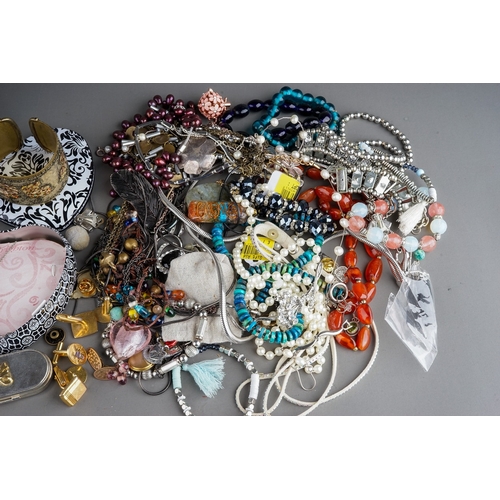 45 - Costume jewellery - gem-set silver including Mexican bracelet, earrings, etc; silver chain necklaces... 