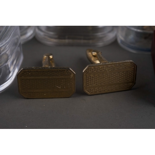 49 - A pair of 9ct yellow gold oval cufflinks, approx 5.4g; assorted gold plated and rolled gold cufflink... 