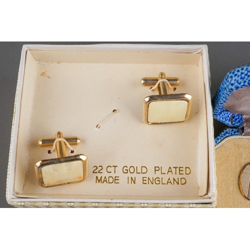 49 - A pair of 9ct yellow gold oval cufflinks, approx 5.4g; assorted gold plated and rolled gold cufflink... 