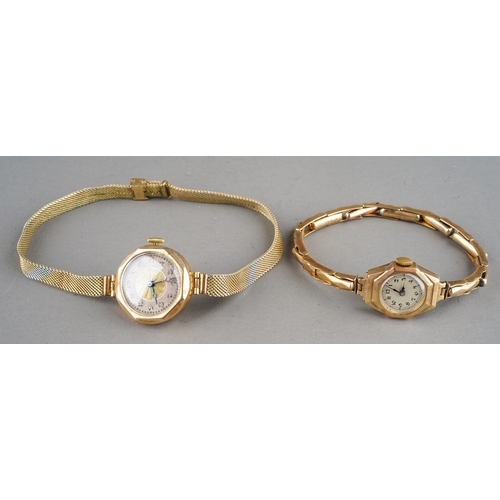 51 - A ladies 9ct yellow gold wristwatch with expandable 9ct strap, gross weight approx 13.8g; and a gold... 