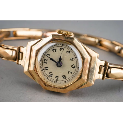 51 - A ladies 9ct yellow gold wristwatch with expandable 9ct strap, gross weight approx 13.8g; and a gold... 