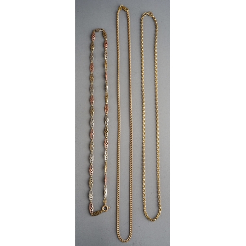 65 - Three 9 ct gold neck chains, gross weight 11.7 g