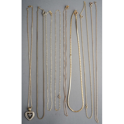 69 - Collection of 9 ct gold chains and pendants, gross weight 10.1g