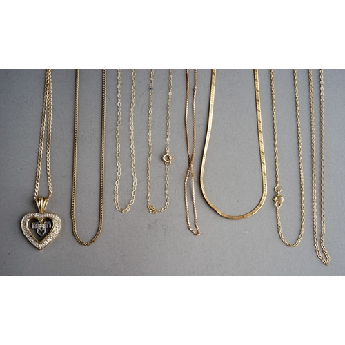 69 - Collection of 9 ct gold chains and pendants, gross weight 10.1g