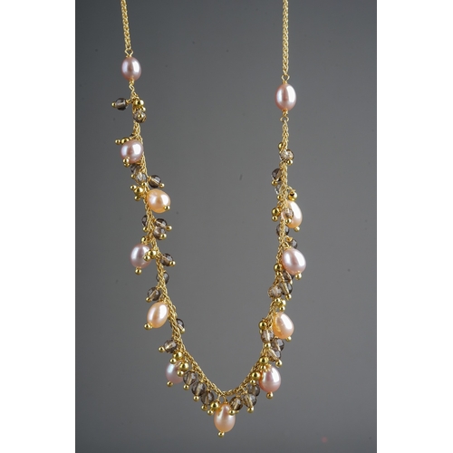 80 - 18ct gold necklace set with smoky quartz and pearls ( gross weight 23.2g)