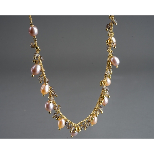 80 - 18ct gold necklace set with smoky quartz and pearls ( gross weight 23.2g)