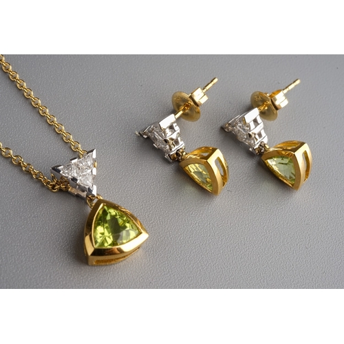 81 - 18 ct gold necklace and matching earrings set with trilliance cut diamonds and peridot ( Gross weigh... 