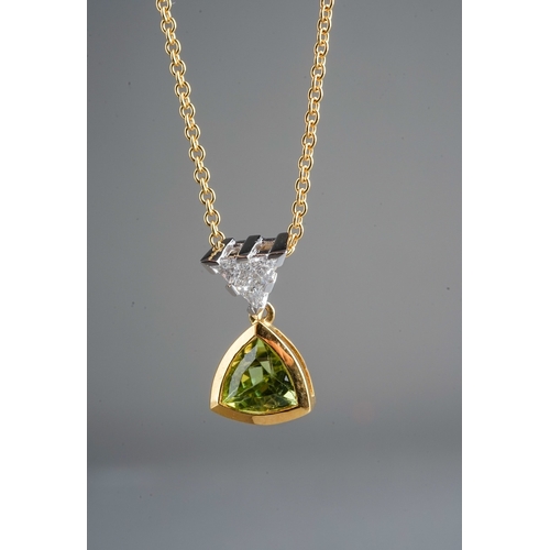 81 - 18 ct gold necklace and matching earrings set with trilliance cut diamonds and peridot ( Gross weigh... 