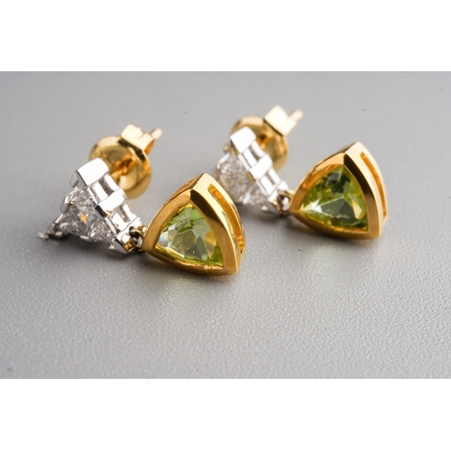 81 - 18 ct gold necklace and matching earrings set with trilliance cut diamonds and peridot ( Gross weigh... 