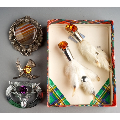 84 - Collection of Scottish Brooches to include two grouse claw ones ( one set in silver), silver and aga... 