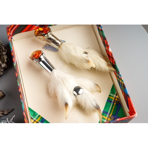 84 - Collection of Scottish Brooches to include two grouse claw ones ( one set in silver), silver and aga... 