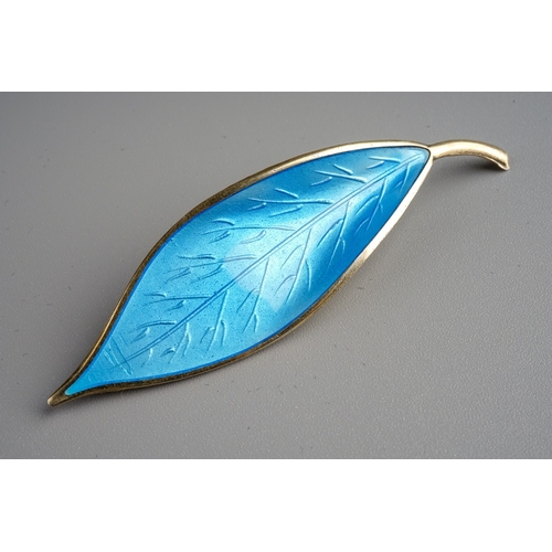 85 - David Anderson silver leaf Brooch with blue enamel. Marked to back.