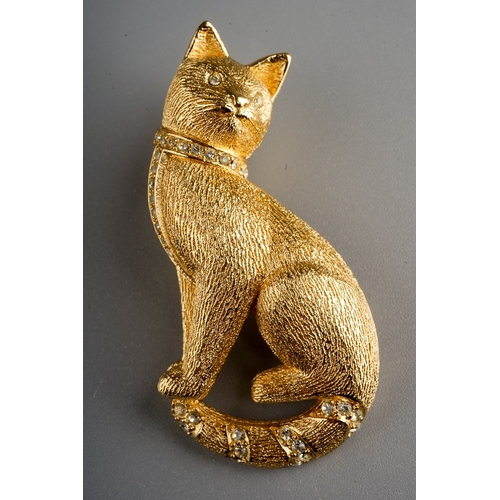 89 - Christian Dior Cat brooch in form of a cat, set with white stone eyes and detailing. Marked to back.