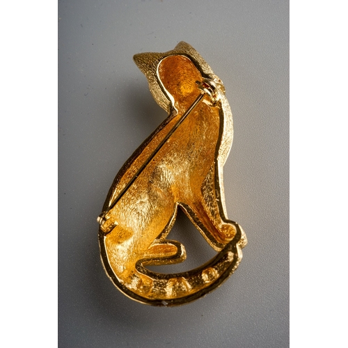 89 - Christian Dior Cat brooch in form of a cat, set with white stone eyes and detailing. Marked to back.