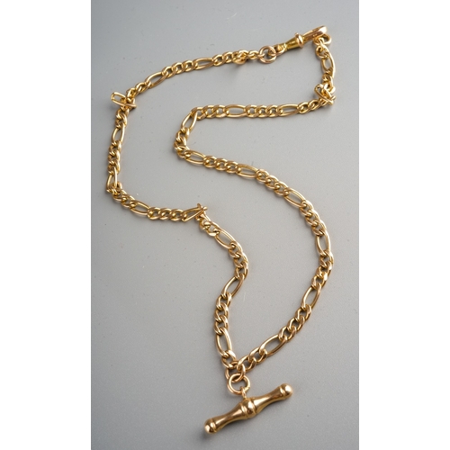 91 - 9ct gold T bar necklace, marked to clasp. (total weight 10.5g )