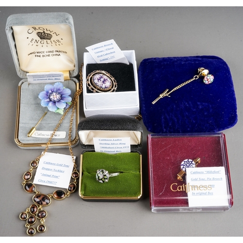 98 - Costume jewellery - including Caithness pin brooch, oval brooch; shirt stud, ring, posy brooch, etc