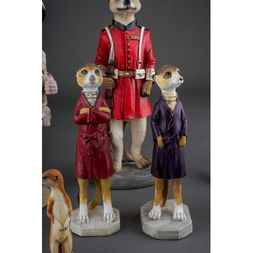 116 - Seven Country Artist`s resin Meerkat characters including Tommy, Elvy, Lawrence of Arabia etc, vario... 