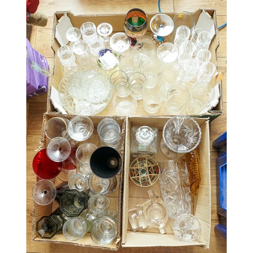 122 - Three boxes of assorted glasses mainly moulded to include wine, beer, vases etc (3 boxes)