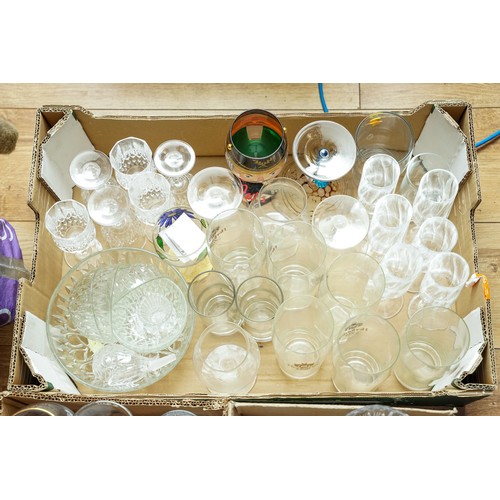 122 - Three boxes of assorted glasses mainly moulded to include wine, beer, vases etc (3 boxes)