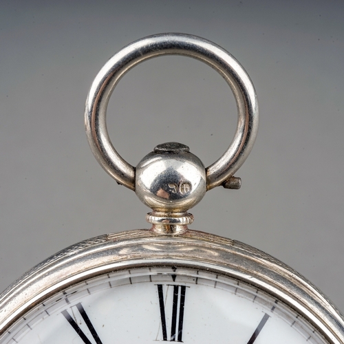 140 - A Victorian silver open face pocket watch, 44mm white enamel dial with Roman numerals and subsidiary... 